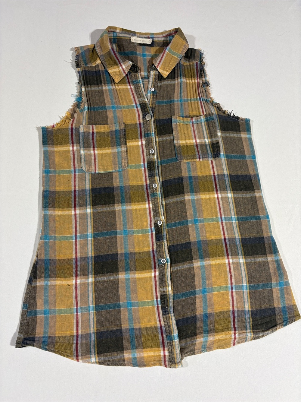 Gilded Intent Flannel Sleeveless Plaid Button-Up Shirt size Small - Picture 14 of 15
